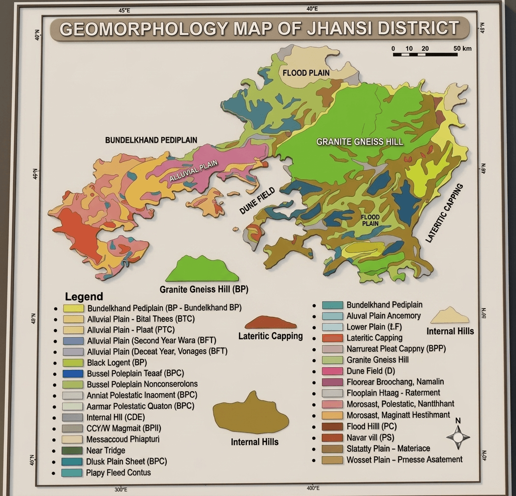 Geomorphology map of Jhansi district from RSAK Society's GIS services profile.